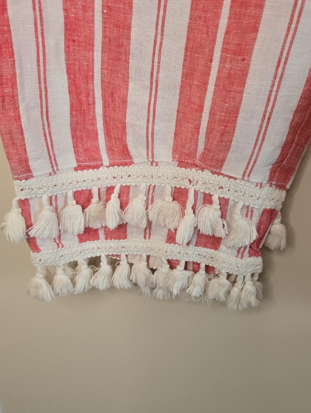 Crown & Ivy Striped Linen Cropped Pants Tassel Hem Coastal Preppy Beach Vacation - Picture 3 of 9